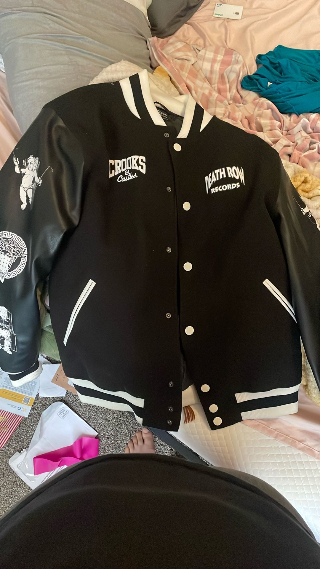Death Row Records Leather Sleeve Letterman Jacket