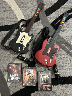 PS2 Guitar Hero Bundle - 3 Guitar Hero Games + 2 Guitars