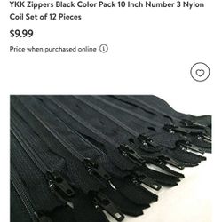 YKK Zippers Black Color Pack 10 Inch Number 3 Nylon Coil Set of 40 Pieces