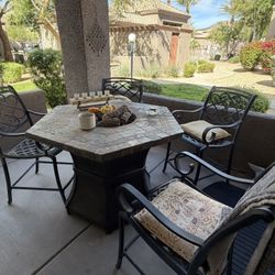 Propane Fire Pit Stone Top Table With 4 Chairs
