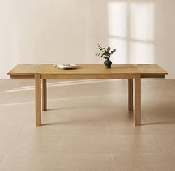 M309-Logan Solid Wood 91" Extendable Dining Table, Modern Farmhouse Solid Rubberwood with Light Wire Brush for Dining Room and Kitchen
