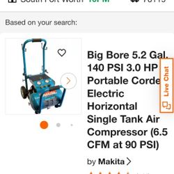 Makita MAC5200 Big Bore Air Compressor 3.0 HP, 5.2 Gal, 6.5 CFM @ 90 PSI