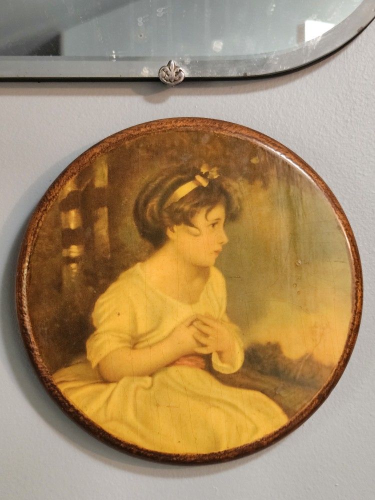 Vintage Midcentury Wall Hanging Art Girl On Wood