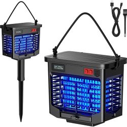 LITOM Solar Bug Zapper Outdoor, Solar-Powered & USB Charge Mosquito Killer Lamp with LCD Display, Indoor Electric UV Insect Catcher & Solar Killer Mos