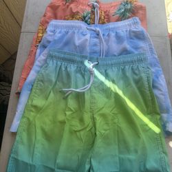 3 Pk Men's Assorted Swim Trunks with Drawstring Waist Tropical Shorts New Sz M 