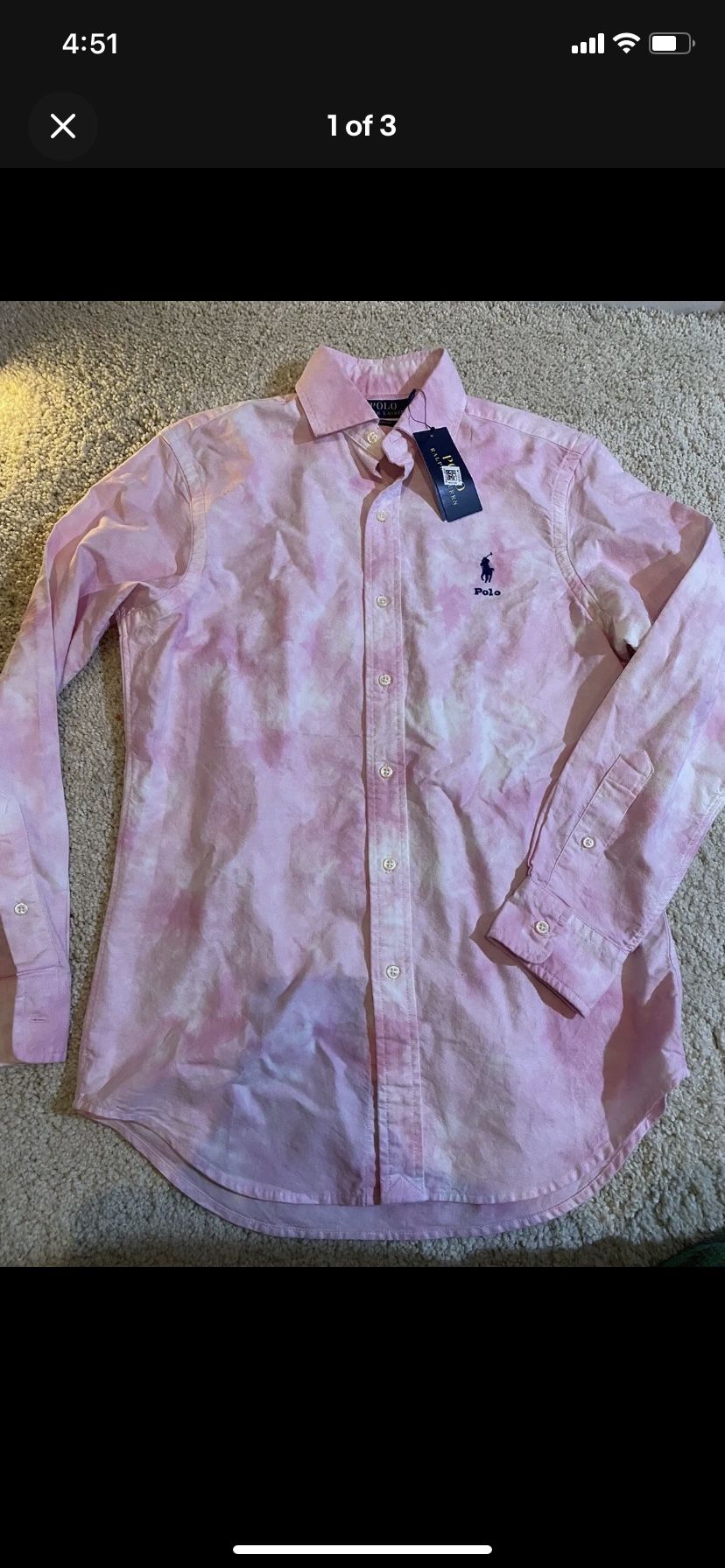 New Polo Ralph Lauren Pink Long Sleeve Button Shirt