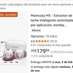 Momcozy M5 - Smart breast pump controlled by app, wireless hands-free electric pump, 3 modes, 9 suction levels, BPA-free, portable, lightweight, 0.94-