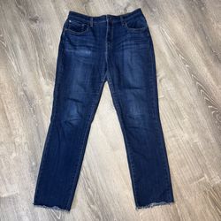 Levi's 724 High Rise Straight Jeans Sz 34 W34 L30 Raw Hem Dark Wash Denim