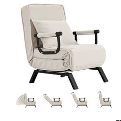 Convertible Bed Sleeper Chair, Tri-fold Upholstered Armchair Sleeper Folding Leisure Chaise Lounge Couch, with 6 Angle Adjustable Backrest, with Pillo