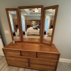 Solid Oak Bedroom Bureau And Headboard 