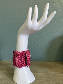 Wristband,crochet,crystal,pink,black