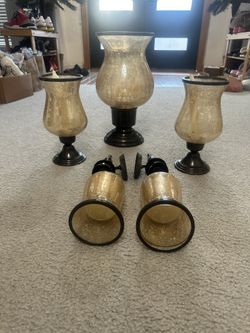 5- Piece Amber Glass Candle Holder Set (Wall Sconces + Table Decor  