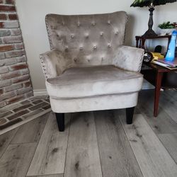 Moser Bay Mignon Velvet / Linen 30'' Wide Tufted Wingback Accent Chair - Beige-Velvet