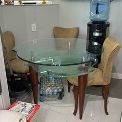 Glass dining table + 3 felt chairs
