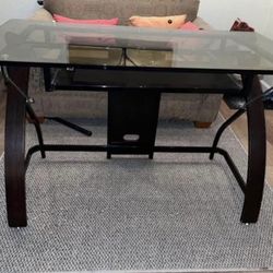 Glass Computer Desk with Pull-Out Keyboard Tray