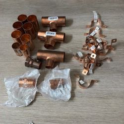 Copper Plumbing Fittings Lot – Tees, Couplings, Straps (New)