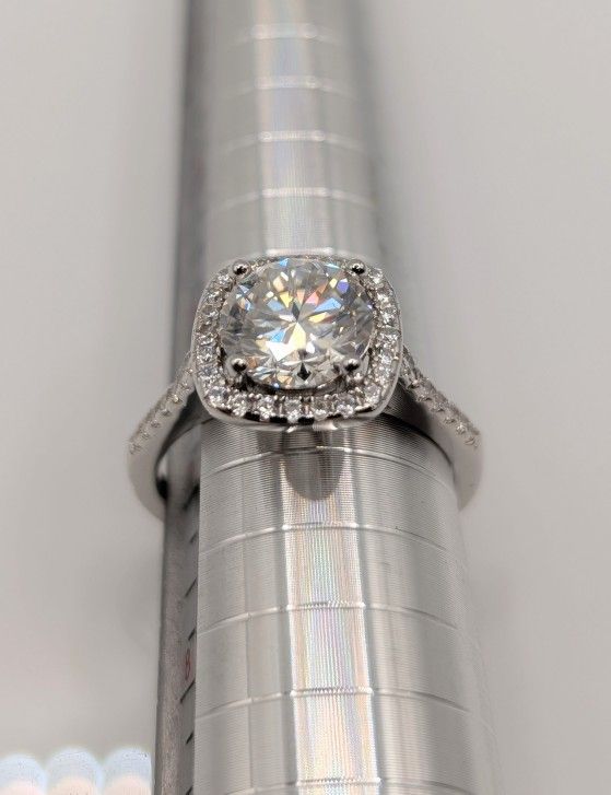 2CT Moissanite Diamond Alternative Halo Ring, Cathedral ,18k White Gold-Plated Over 925 Sterling Silver 