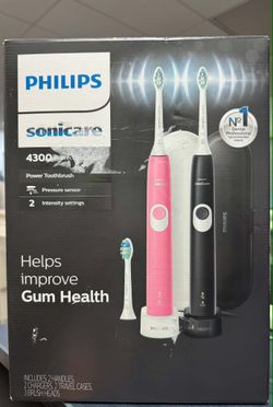 New Philips Sonicare ProtectiveClean 4300 Rechargeable Toothbrush, 2 pack. - (pink/black