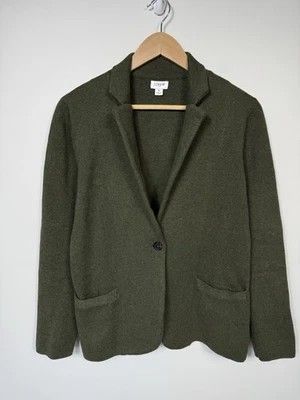 J Crew Sweater Blazer l Olive Green 1 Button Knit Classic Cotton Cardigan Top Shirt Women's Size S Small