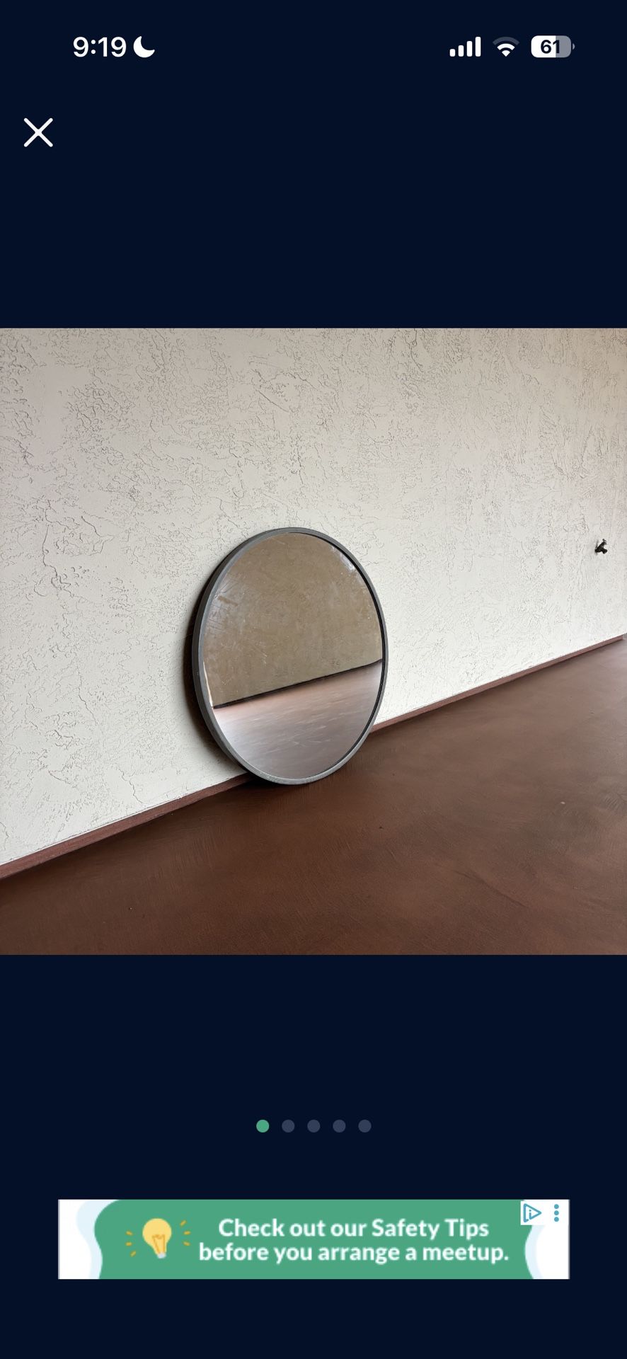 One Round Grey Gray Wall Mirror 29-3/4 diameter