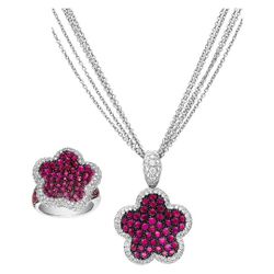 JEWELRY SET
Pink sapphire & diamond pendant/necklace & ring set in 18k white gold