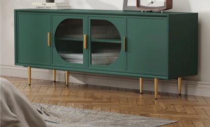 66” modern green and gold entertainment center