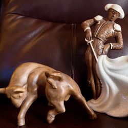 Mid-Century Porcelain Spanish Matador Bull Fighter Table Sculptures Treasure Craft