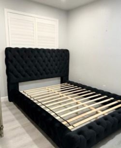 Queen or king size beds black, gray velvet fabric