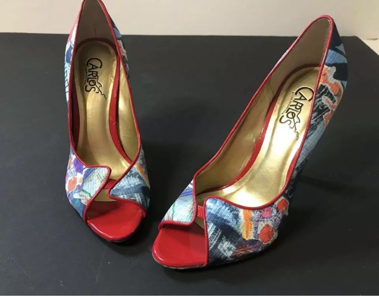 Authentic Carlos Santana Ladies Red/blue Stiletto Heel Open Toe Shoes Size 7.5.