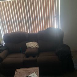 Dark Brown Fabric Recliner Chair Set 