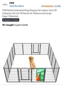 FXW Rollick Unleashed Dog Playpen for Indoor, Yard, RV Camping, 40 inch 16 Panels for Medium and Large Dogs Black