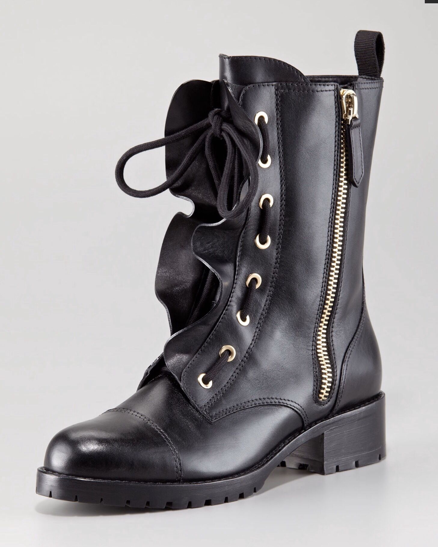 Valentino ruffled lace-up biker boots size 37.5