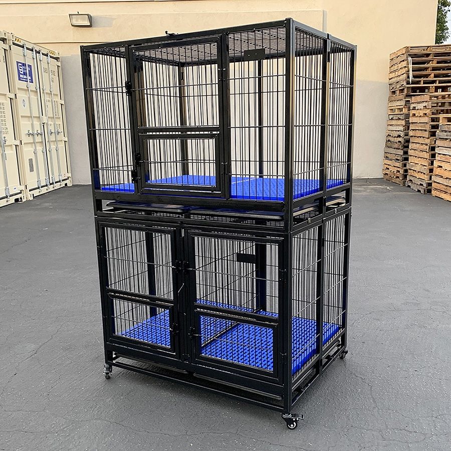(NEW) $320 (Set of 2) Stackable Dog Cage 41x31x65” Heavy Duty Kennel w/ Plastic Tray 