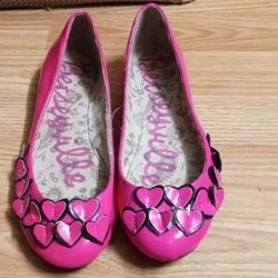 Betstyville Ballet Flats Hot Pink Hearts Size 7M Women's