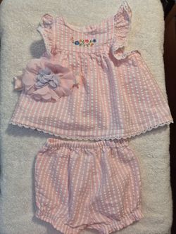 Little Me, Baby Girl, Pink Seersucker 3-Piece Set, 6 Mo