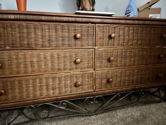 Light brown wicker type drawers in good condition and has six drawers
