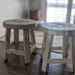 Distressed White Mini Stools 