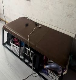 Brown Faux Leather Storage Bench with Metal Frame