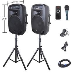 Only Used 2 Times 15 Portable 15-Inch 2000 Watt 2-Way Powered PA Speaker System Combo Set with Bluetooth/USB/SD Card Reader/FM Radio/Remote 