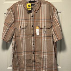 Carhartt Shirt Mens L Loose Fit Mid-weight Plaid Button Down Short Sleeve NWT