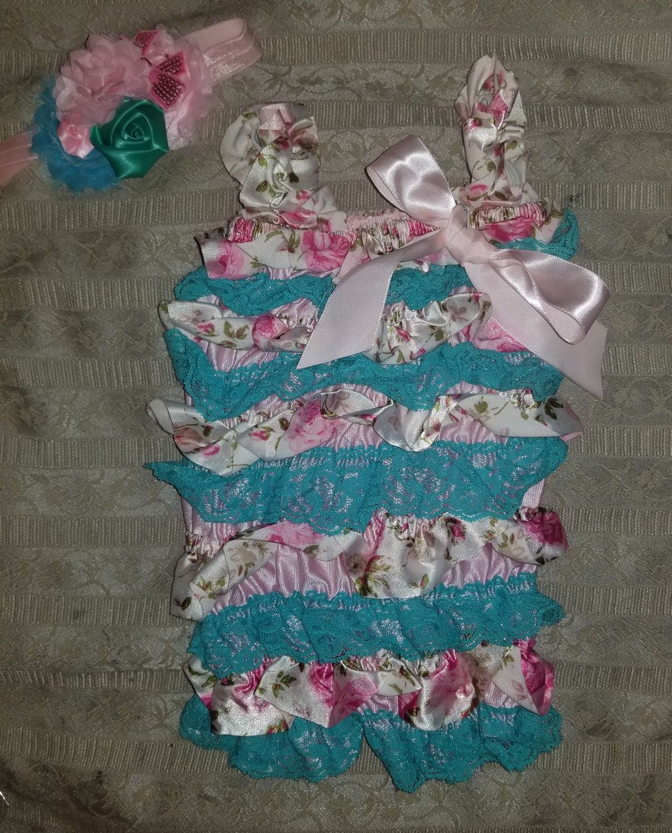 New 3 to 6+ months baby girl outfit with matching headband