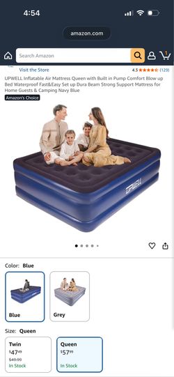 UPWELL Inflatable Air Mattress queen  with Built in Pump Comfort Blow up Bed Waterproof Fast&Easy Set up Dura Beam Strong Support Mattress for Home Gu