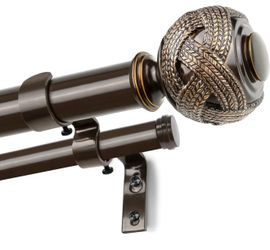1 Inch Double Curtain Rods 36 to 72 Inches(3-6 ft) Bronze Drapery Rods for Windows 24 to 68 Inches, Telescoping Dual Curtain Rod with Woven Leaf Finia
