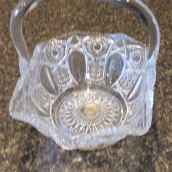 Octagon glass basket with handle (crystal?)