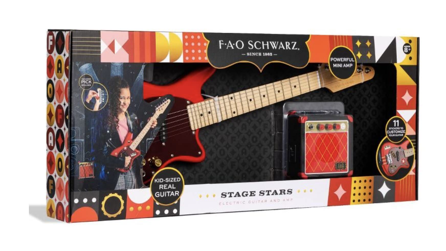 F.A.O SCHWARZ Kid Sized Real Guitar With Powerful Mini Amp And 11 Stickers (Price Negotiable)