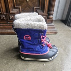 Sorel Kids Waterproof Snow Boots Size 2 Blue Pink Winter Insulated Boots
