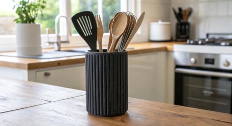 Modern Minimalist Kitchen Utensil Holder Ribbed High