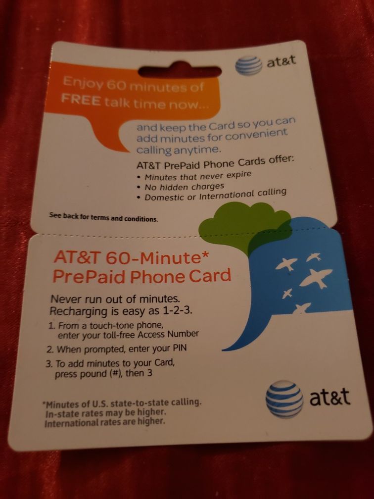 AT&T 60 MIN. PRE-PAID PHONE CARD N RELOADED N REUSABLE 2!!!!!!!!!!!!!!!!!