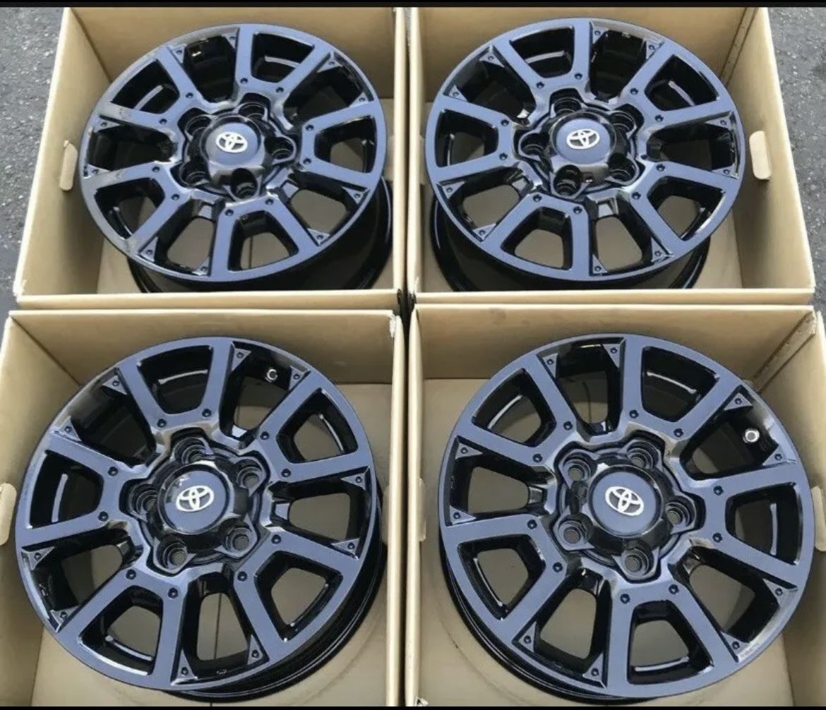 18” OEM TOYOTA TUNDRA TRD PRO WHEEL EXCHANGE WITH GLOSS BLACK POWDER COATED FINISH. WHEELS RIMS RINES