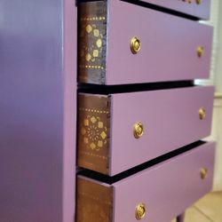 ☀️ Beautiful Purple and Gold Dresser / Chest Of Drawers - Delivery Possible